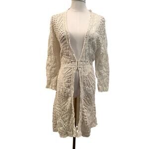 Kroshetta by Papillon Cream Crochet Linen Cotton Open Knit  Duster Cardigan XL